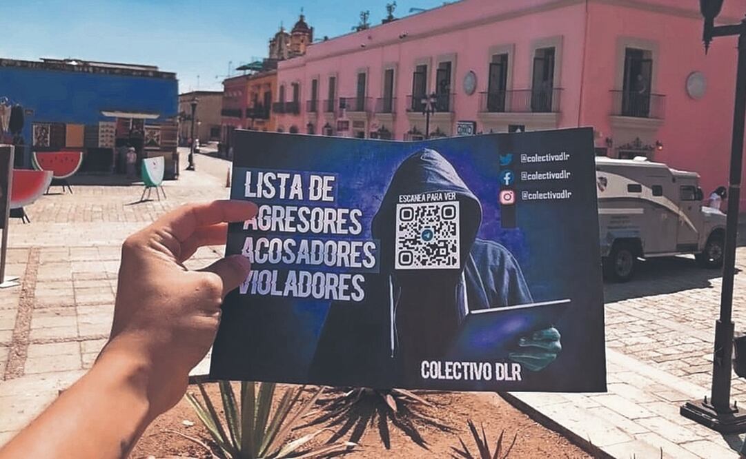 Los códigos QR con información de los agresores han sido difundidos en parques públicos y en avenidas principales de la ciudad de Oaxaca. Foto: Cortesía DLR