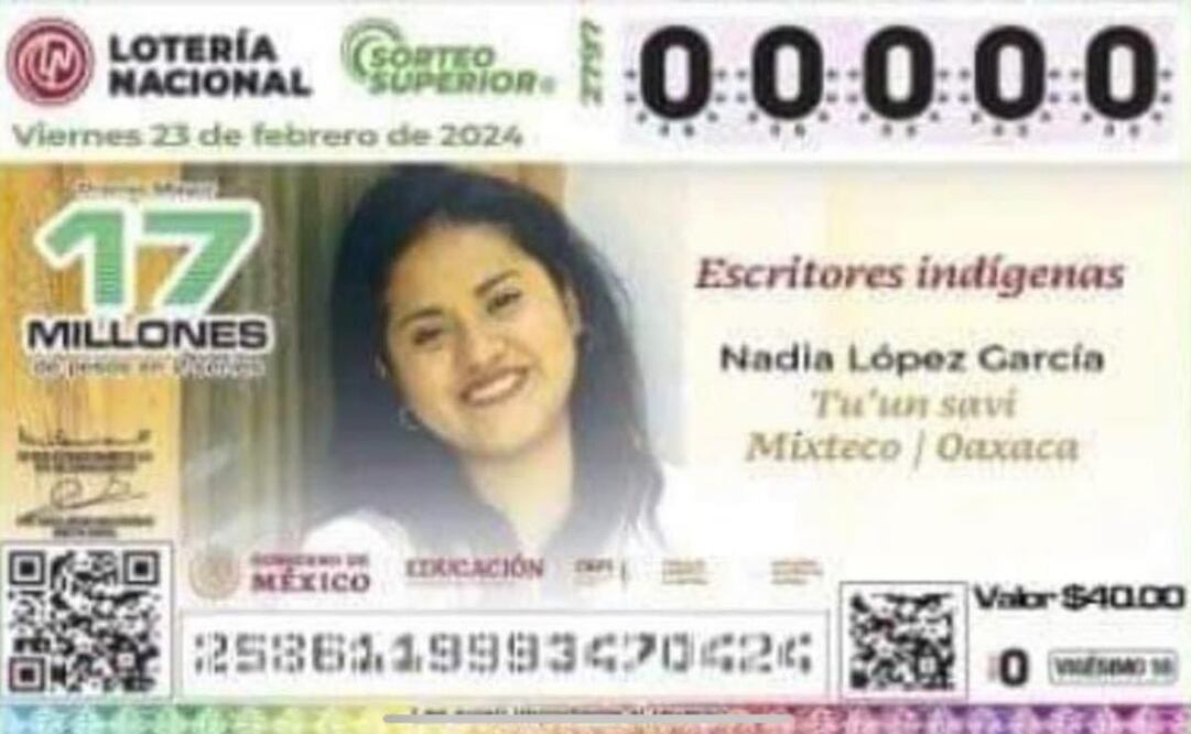 Todo abona a visibilizar las lenguas: Nadia Ñuu Savi, poeta de Oaxaca en billete de la Lotería. Foto: Tomada de X Nadia Ñuu Savi
