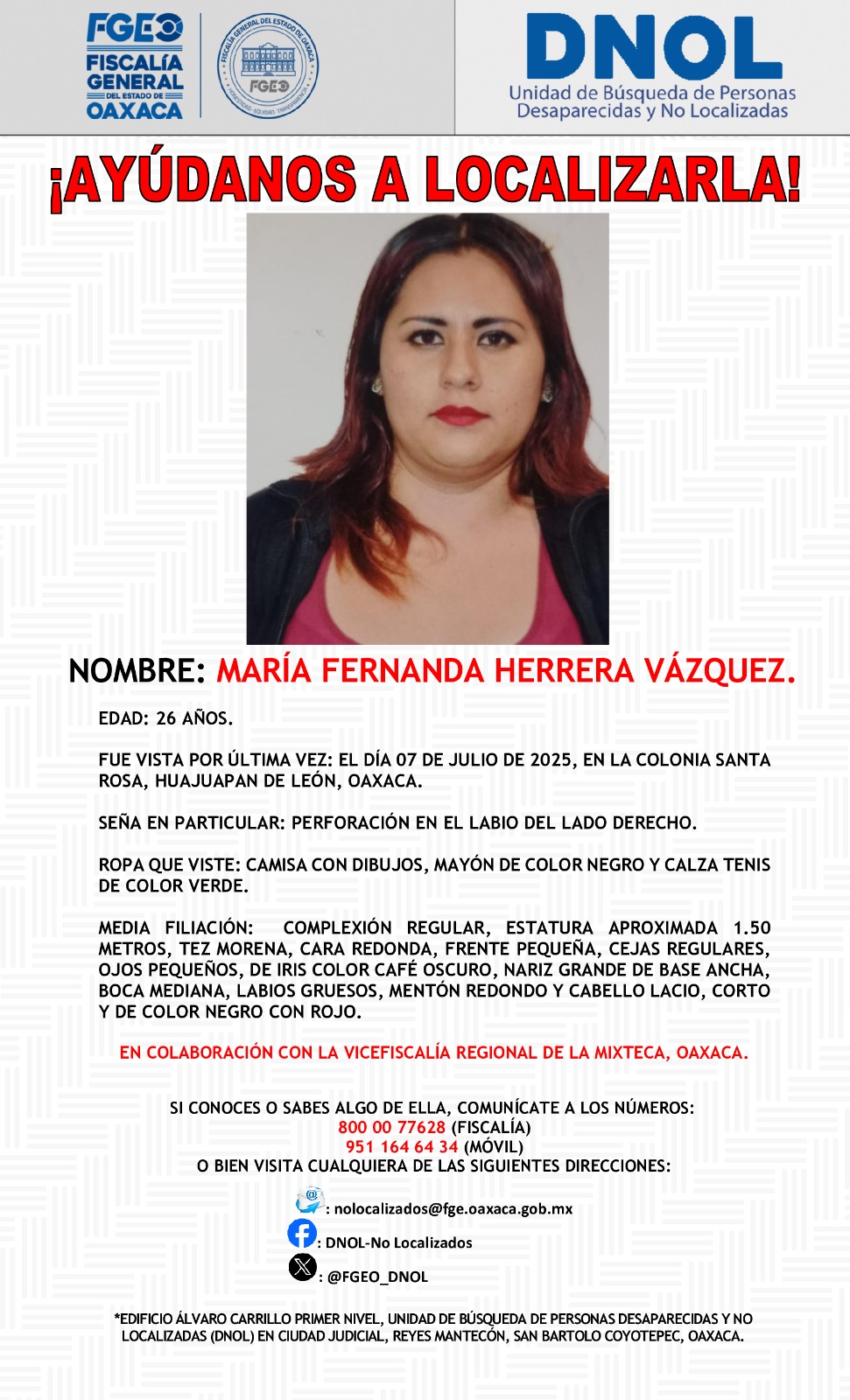 Cartel de búsqueda de María Fernanda Herrera