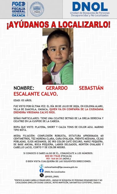 Ficha de búsqueda de Gerardo Sebastián Escalante Calvo. Foto: Especial.
