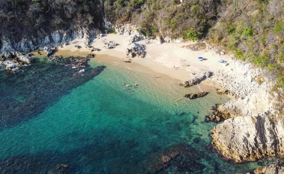 Playa El Violín, en la costa de Oaxaca, ofrece aguas calmadas, rincones privados y fauna local, convirtiéndose en un paraíso escondido para los amantes de la naturaleza. Foto: Iván de Viaje.