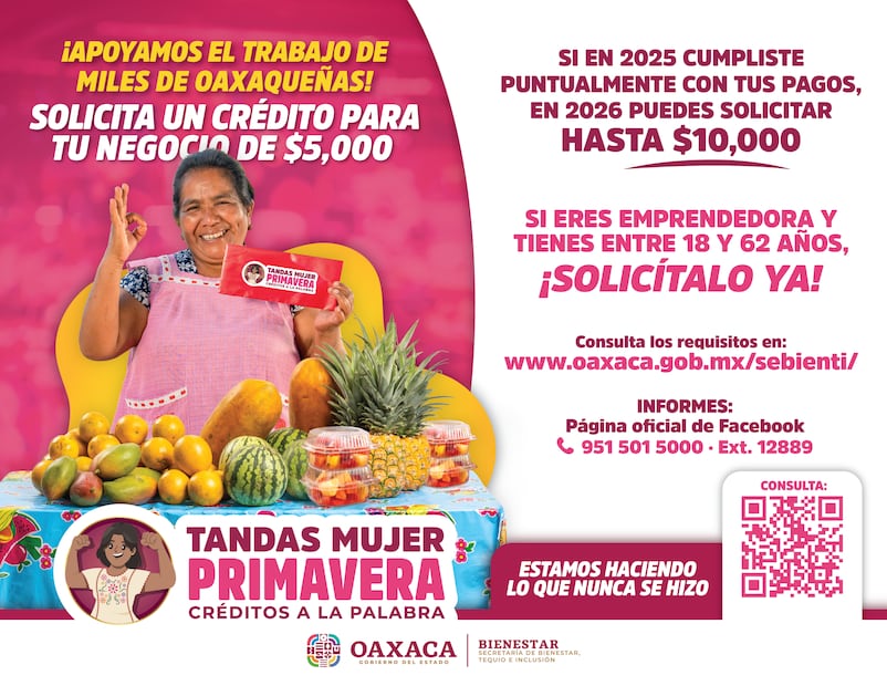 Tandas Mujer Primavera es un programa de financiamiento para mujeres emprendedoras oaxaqueñas. Foto: Gobierno de Oaxaca.