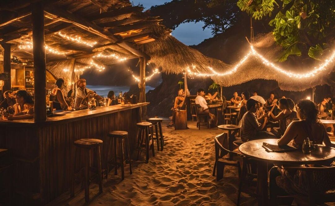 Vida nocturna en Mazunte, Oaxaca. Foto: Generada con Canva IA.