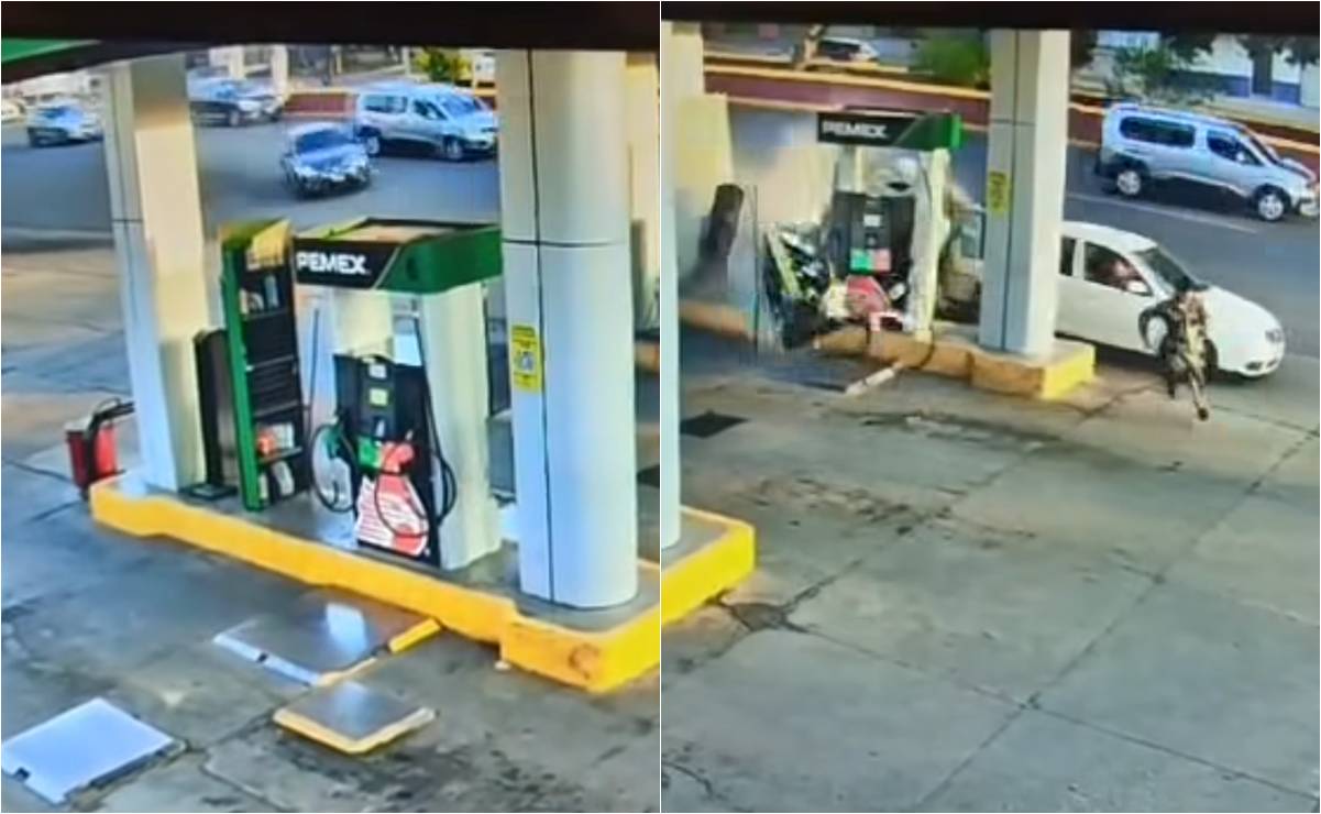 VIRAL: Accidente casi termina en tragedia; auto sale proyectado hacia gasolinera en Oaxaca