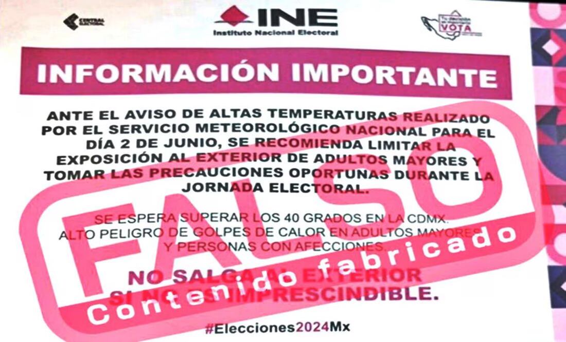 El Instituto Nacional Electoral (INE) desmintió la información de un supuesto panfleto donde se recomienda a la ciudadanía no salir a votar debido a las altas temperaturas. Foto: especial