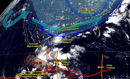 Este martes se esperan lluvias torrenciales en Oaxaca, Puebla y Veracruz por Frente Frío Número 4