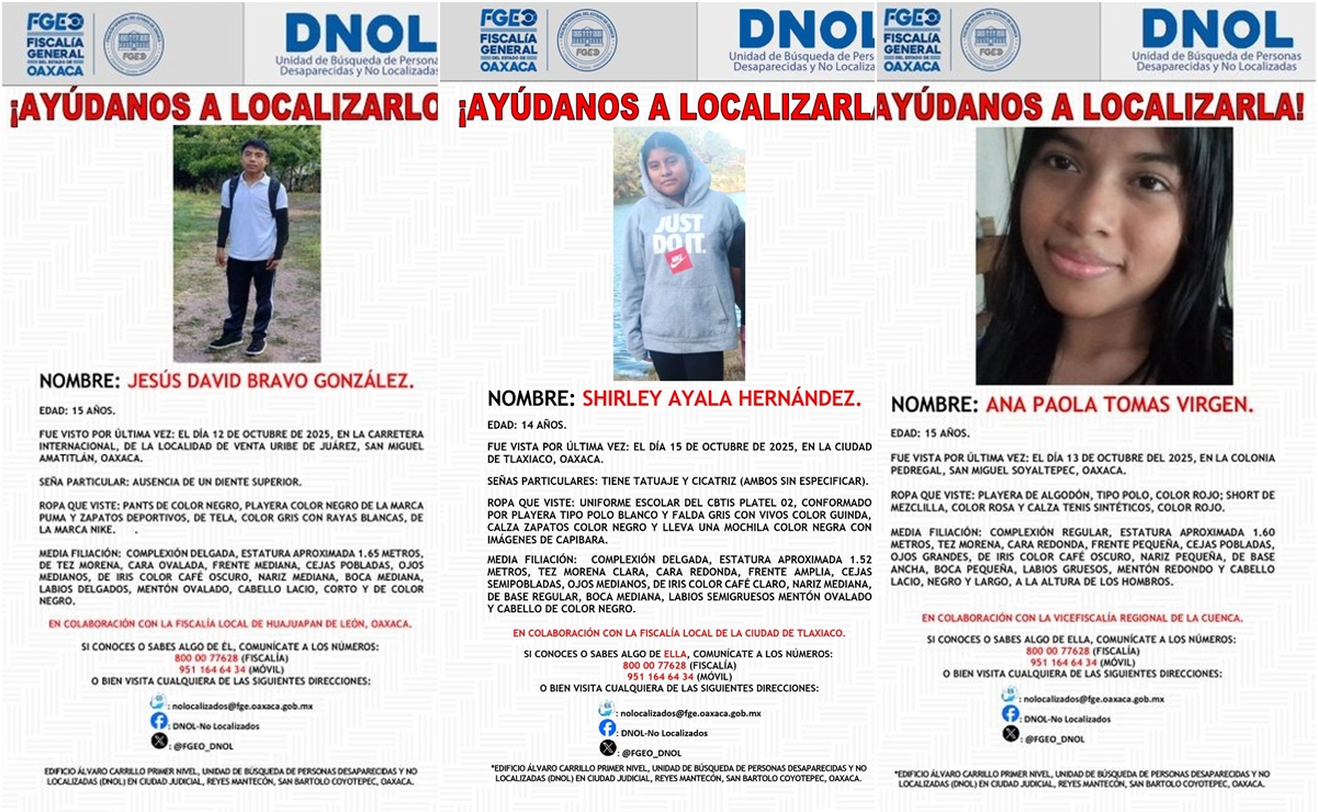 En Oaxaca, reportan al menos 13 menores de edad en calidad de no localizados