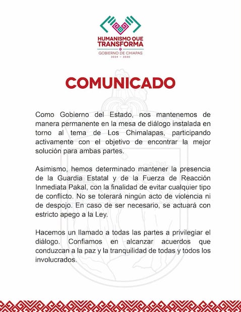 Comunicado Gobierno de Chiapas. Imagen: Especial