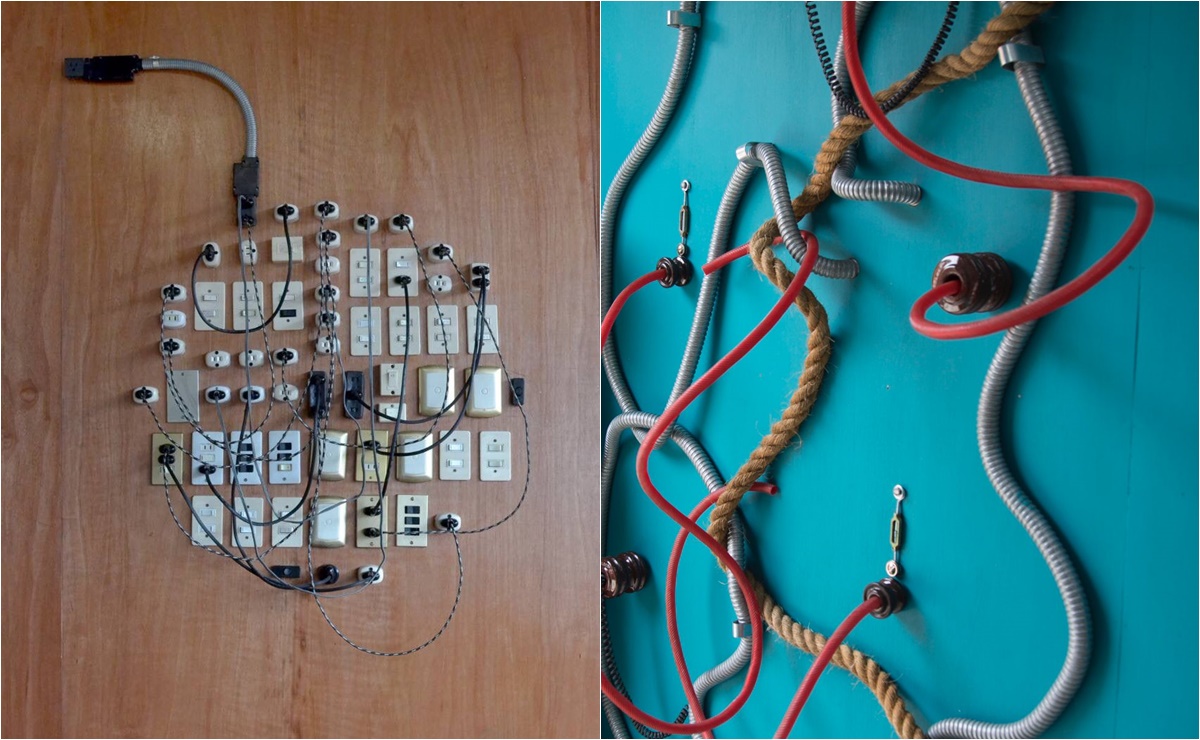 Con materiales de electricidad, artista crea intervención Red de Conexiones; se exhibe en la ciudad de Oaxaca