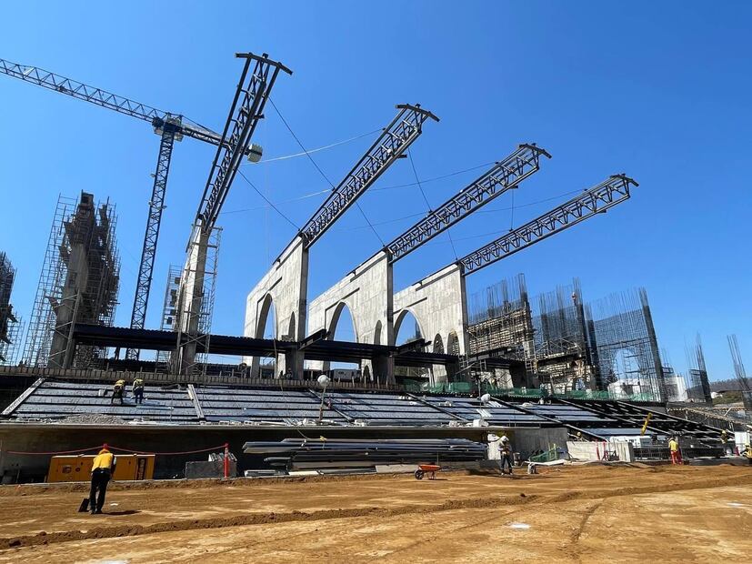 Avance en la construcción del estadio YU'VA en Oaxaca. Foto: Estadio YU'VA.