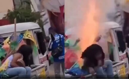 VIDEO: ¡De milagro! Niña se salva de una explosión de pirotecnia durante una Calenda en Oaxaca