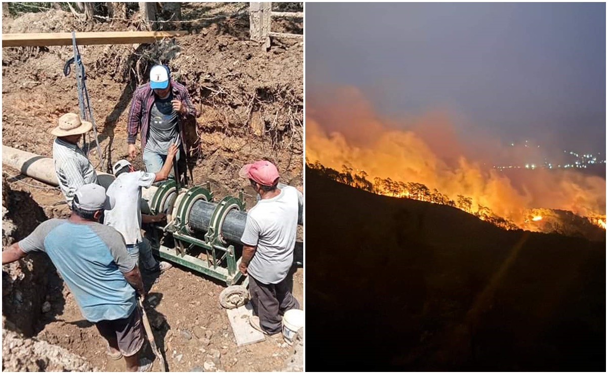 Incendio forestal alcanza tuberías de agua potable en Putla, Oaxaca; deja a la población sin suministro. Fotos: Especiales