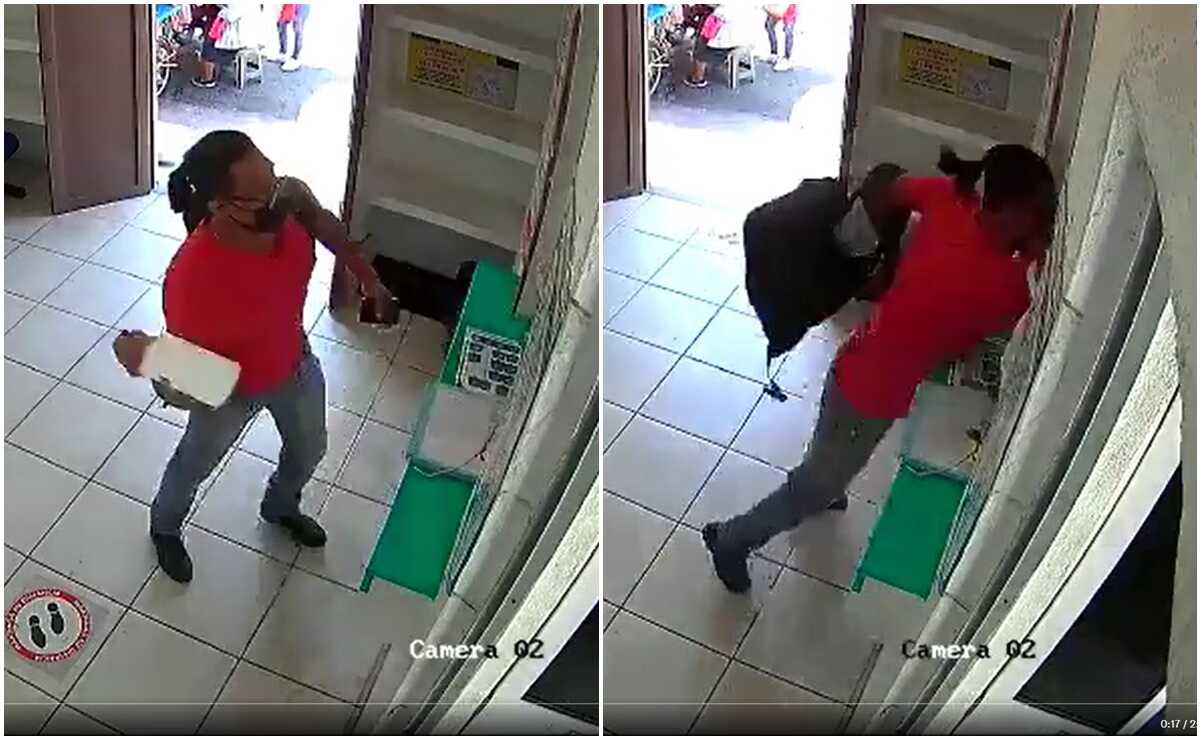 En el video se aprecia al sujeto en el momento que agrede a una empleada de taquilla la ciudad de Oaxaca. Fotos: Capturas de video