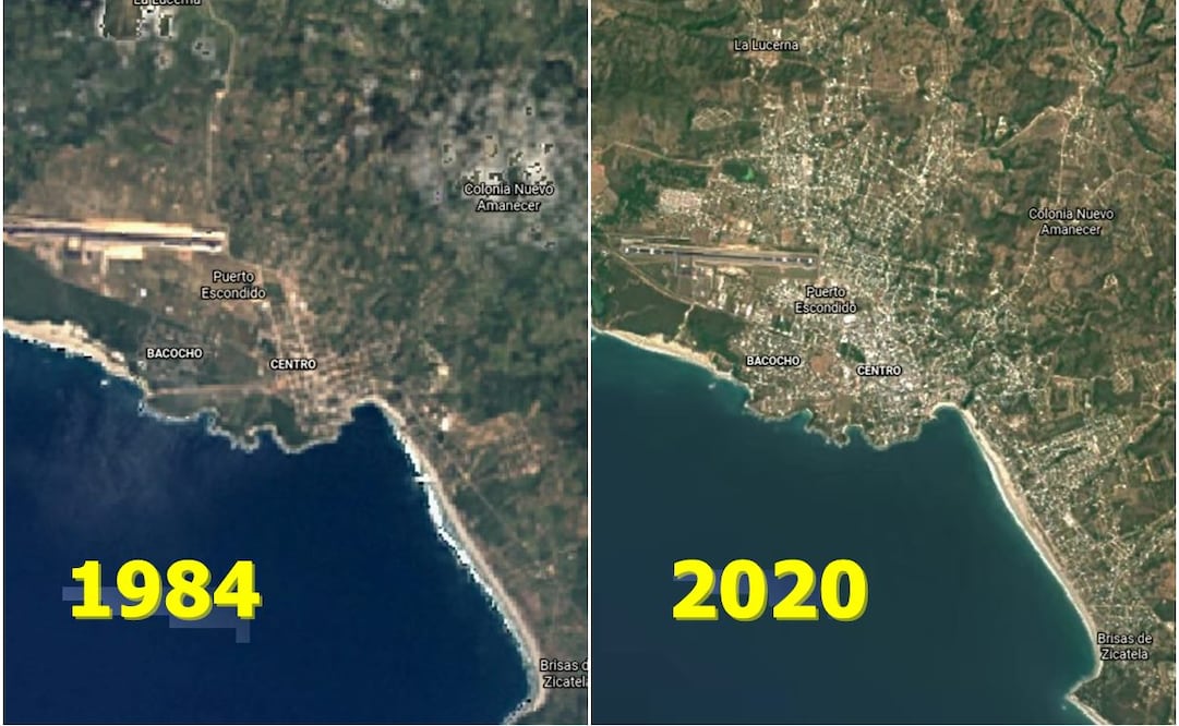 Google muestra crecimiento urbano de Puerto Escondido, Oaxaca, en 36 años. Foto: Especial