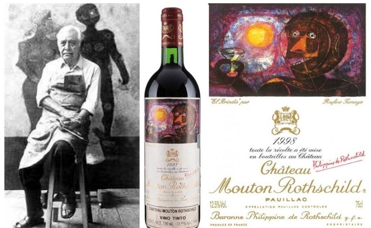 Subastan obra gráfica del artista oaxaqueño Tamayo plasmada en una botella de vino francés
