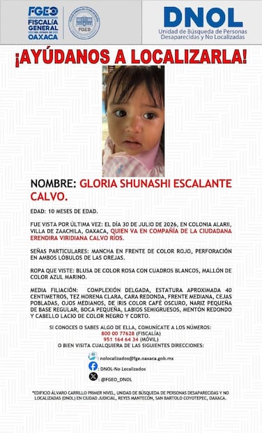 Ficha de búsqueda Gloria Shunashi Escalante Calvo. Foto: Especial