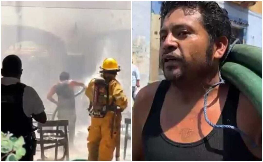 Usuarios de redes sociales reconocen la labor de "Pipero man", quien ayudó a apagar fuerte incendio en hotel de la capital de Oaxaca. Fotos: Especiales