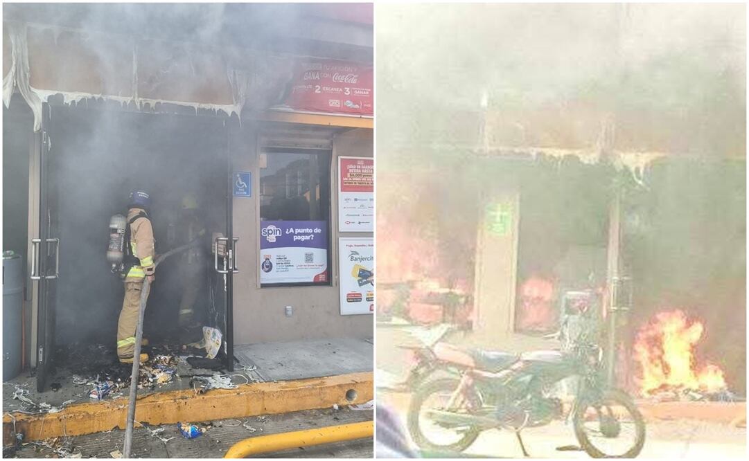 Dos tiendas Oxxo fueron incendiadas en Juchitán. Fotos: Especiales
