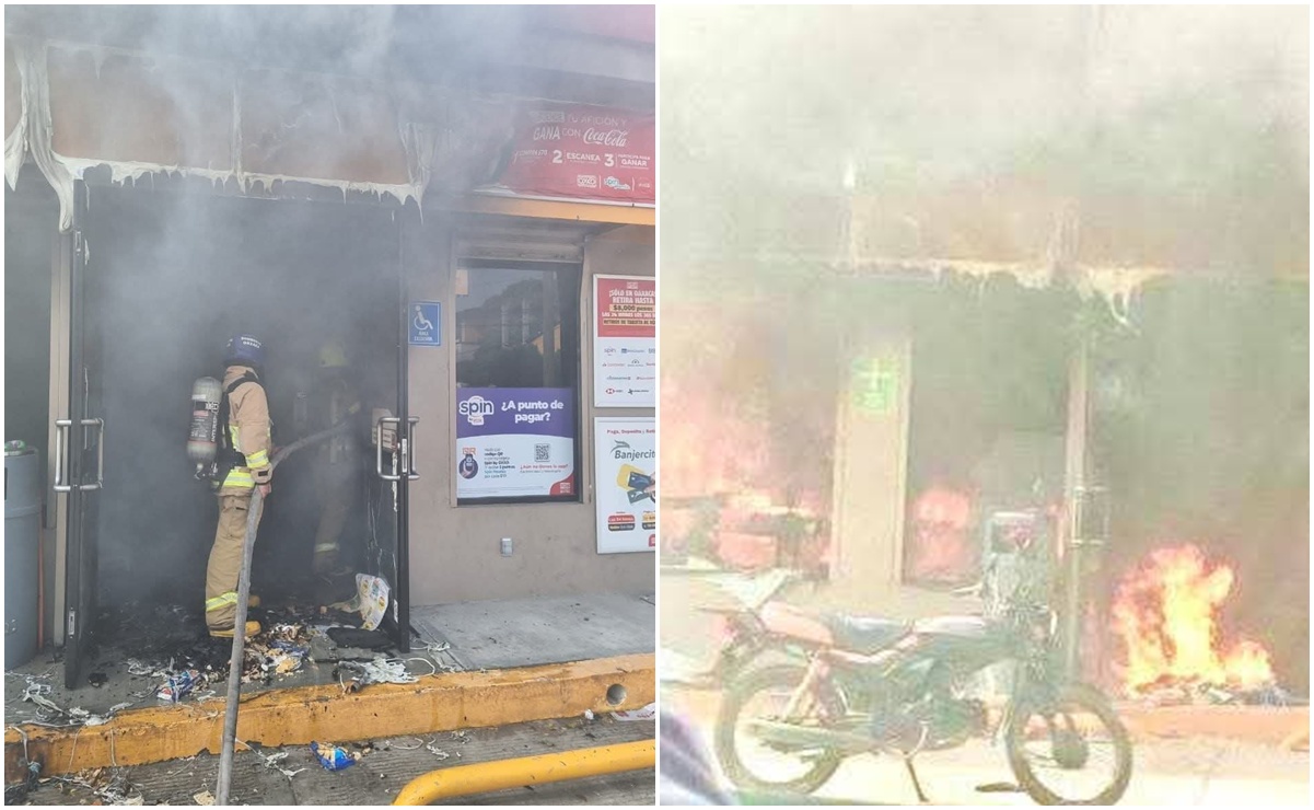 Dos tiendas Oxxo fueron incendiadas en Juchitán. Fotos: Especiales