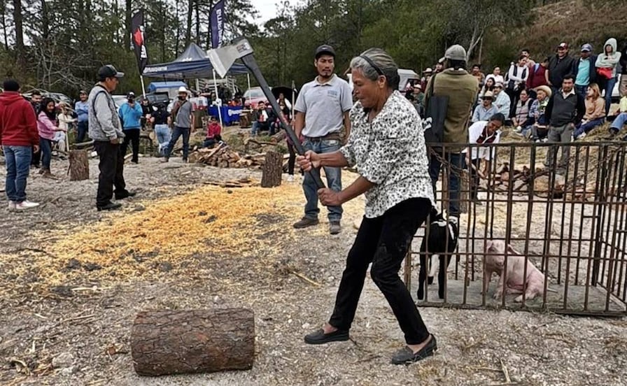 Cortar leña, un concurso añejo de las festividades tradicionales en Ojo de Agua, Tlaxiaco