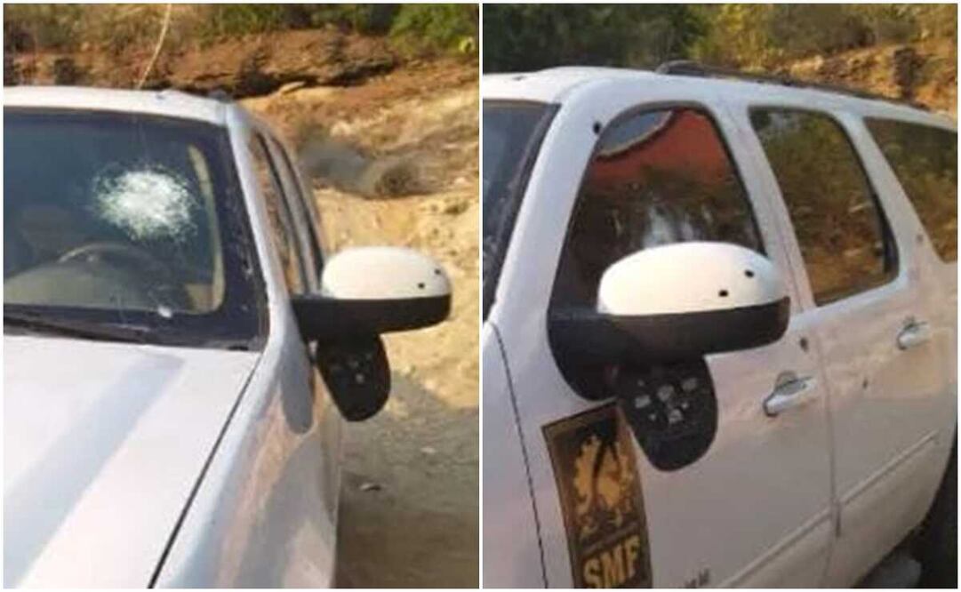 El vehículo del delegado sufrió diversos impactos de bala durante el ataque. Fotos: Especiales