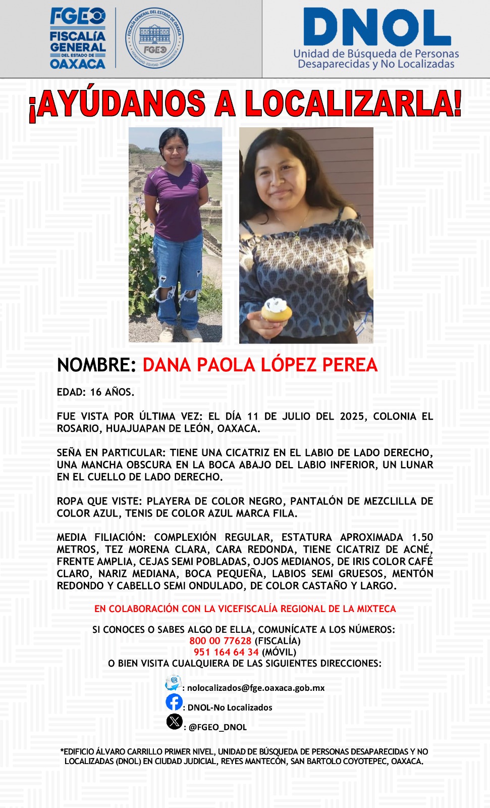 Cartel de búsqueda de Dana Paola López