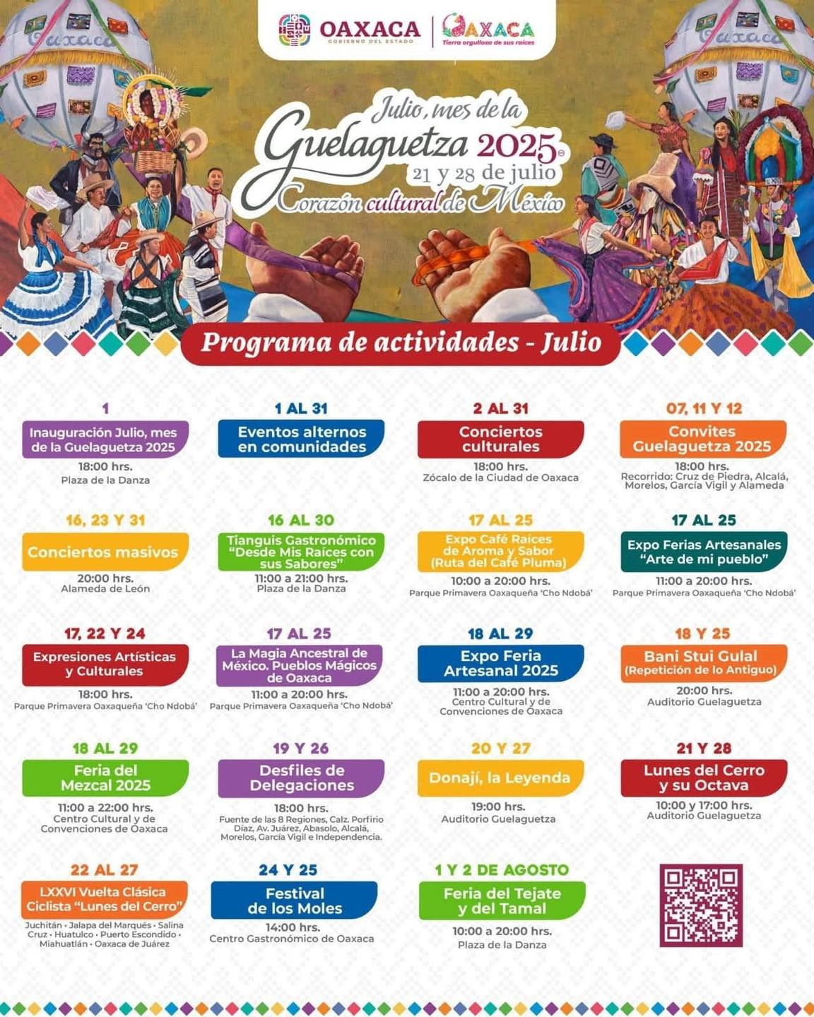 Calendario de la Guelaguetza 2025. Foto: Gobierno de Oaxaca, FB