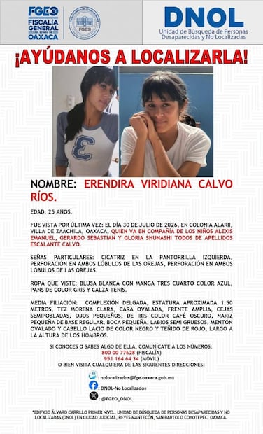 Ficha de búsqueda Eréndira Viridaiana Calvo Ríos. Foto: Especial.