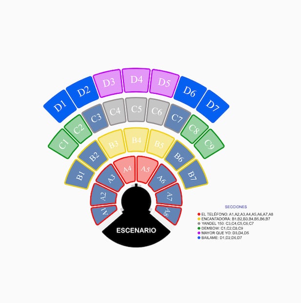 Distribución de secciones en el auditorio Guelaguetza para el concierto de Yandel Sinfónico. Foto: vivaticket.com