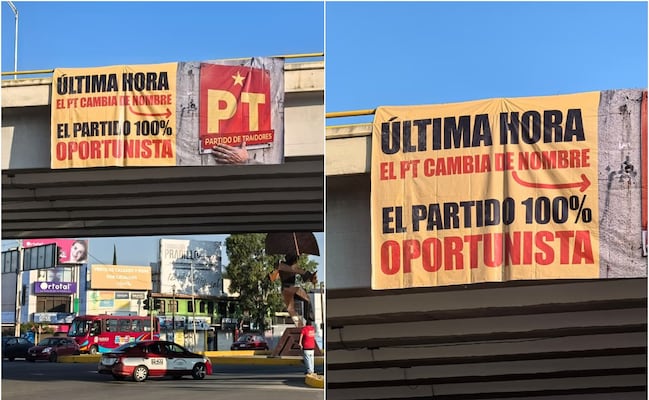 Reaparecen en Oaxaca lonas contra el PT por rechazar adelantar revocación de mandato de Sheinbaum