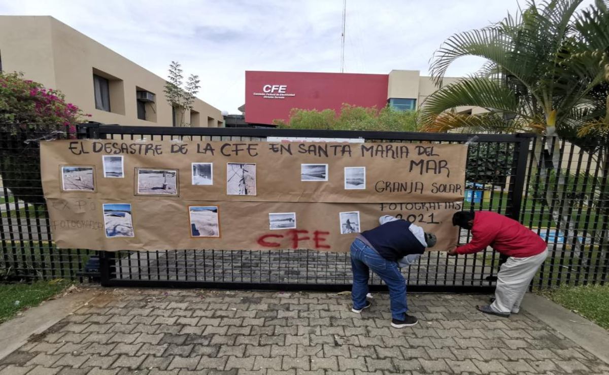 Santa María del Mar, que lleva 10 años sin luz, denuncia que granja solar que construye CFE es de mala calidad