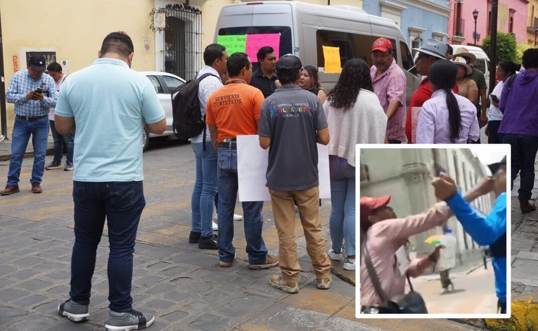 Protestan contra la violencia por parte de inspectores en el Centro Histórico de Oaxaca.