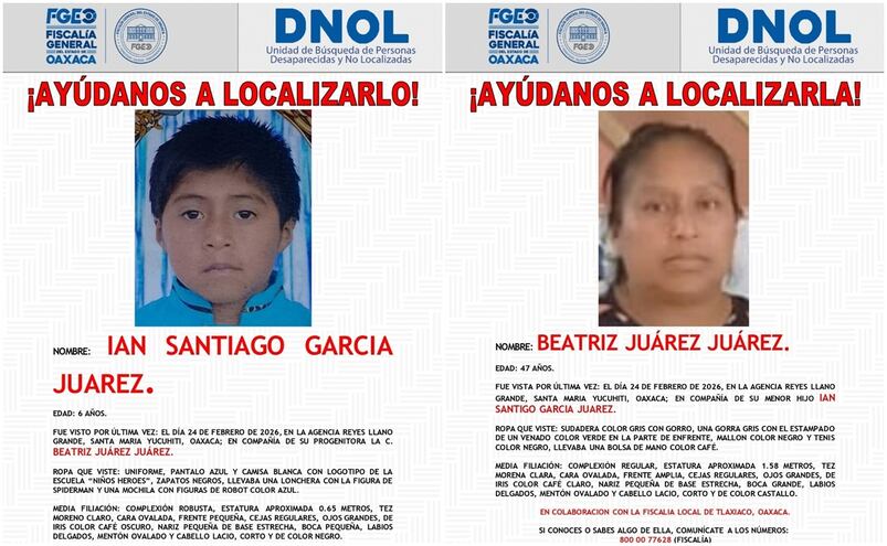 Buscan a un menor de 6 años y a su madre desaparecidos en la Mixteca de Oaxaca