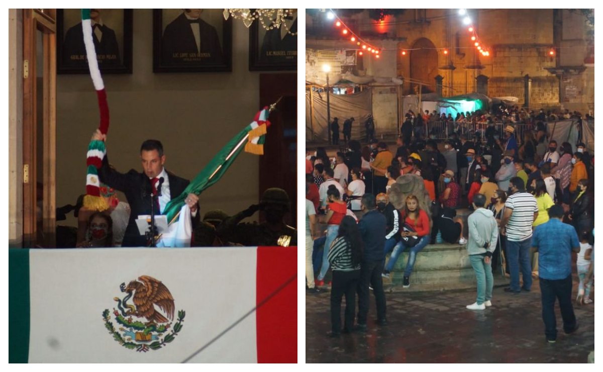 Cientos ignoran medidas contra Covid-19 y acuden al Grito de Independencia en Zócalo de Oaxaca