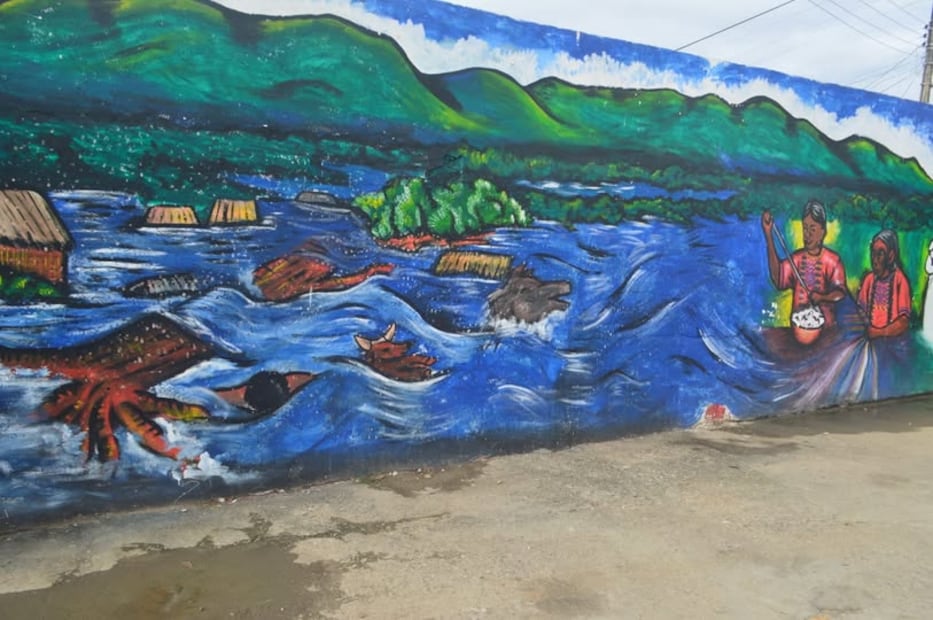 Mural en Ojitlán que recuerda la gran inundación del Papaloapan en 1944. Foto: FB@Region Del Alto Papaloapan Oaxaca Mexico