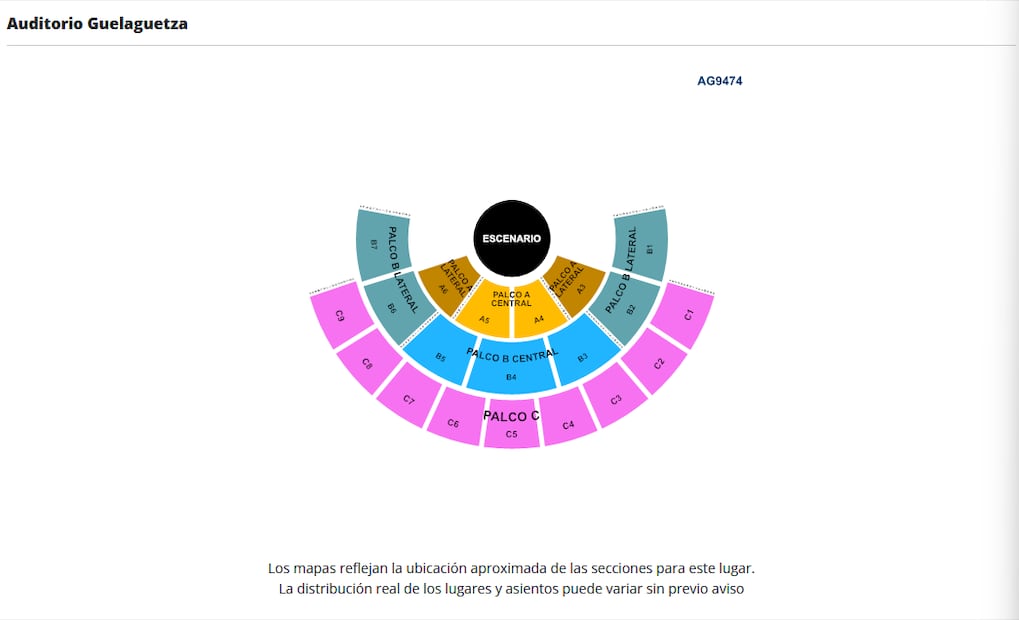Distribución de lugares en el Auditorio Guelaguetza en Oaxaca. Foto: eticket.mx