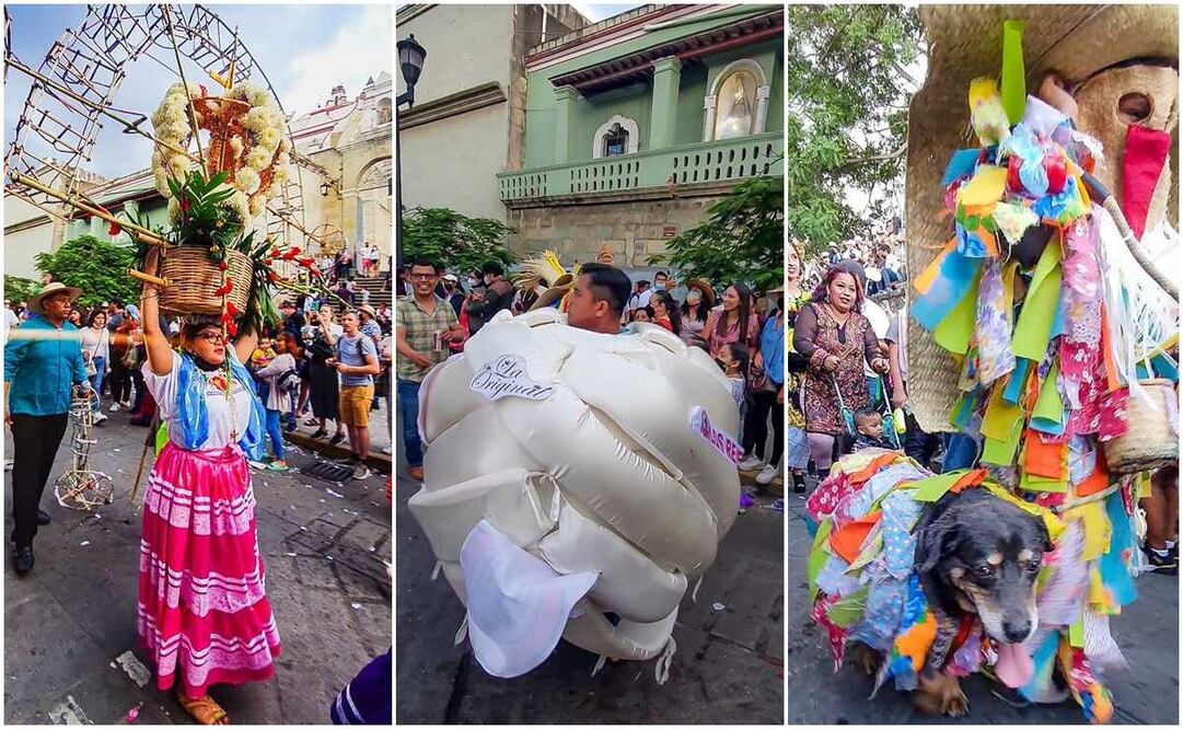 Quesillos, tiliches y los personajes más peculiares de la calenda de la Central de Abasto de Oaxaca. Fotos: Facebook Cosas de Oaxaqueños