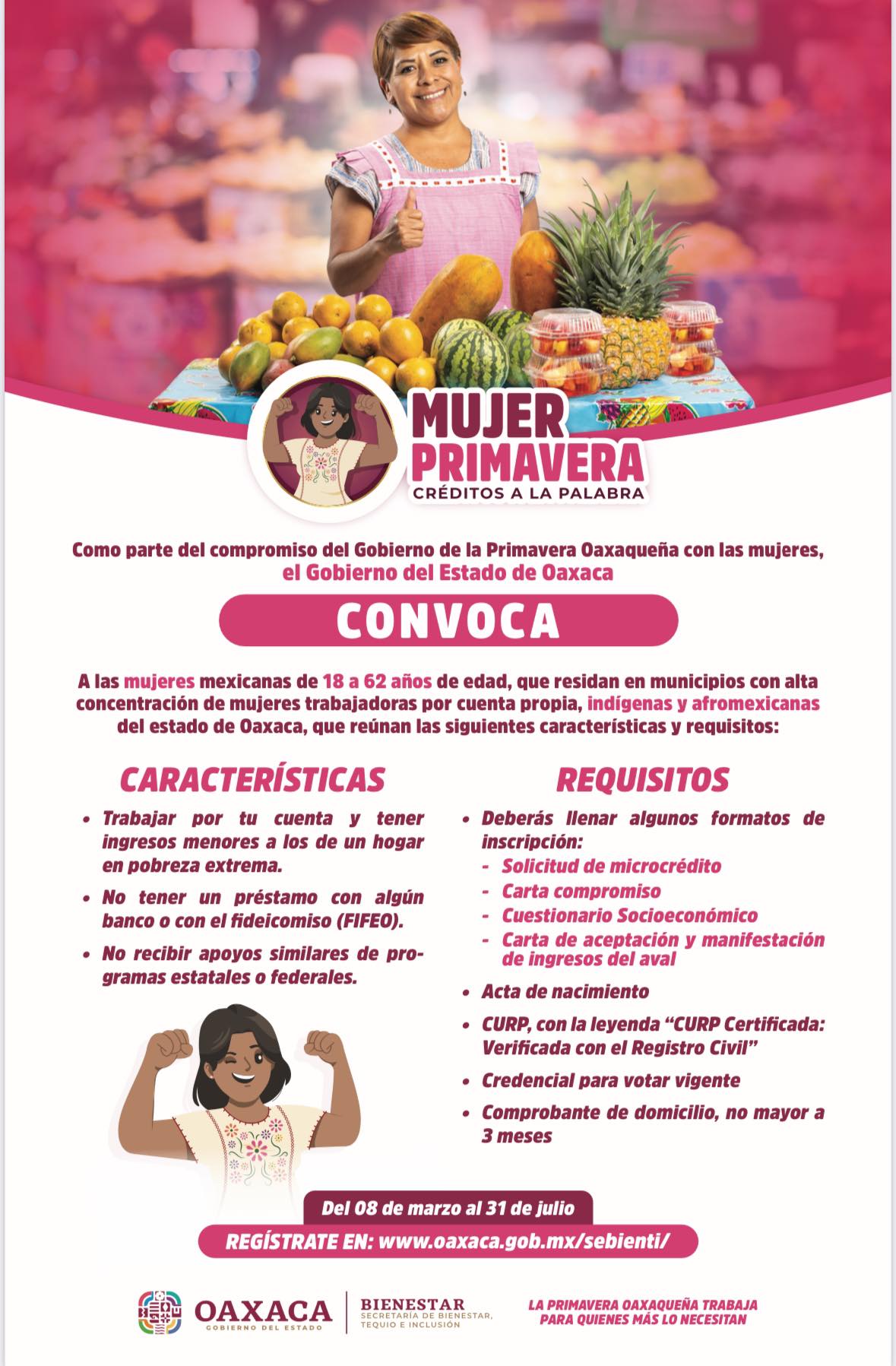 Mujer Primavera. Foto: Secretaría de Bienestar, Tequio e Inclusión del Estado de Oaxaca, FB