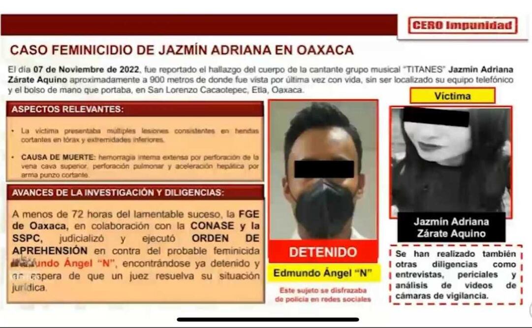 Detienen a presunto feminicida de Jazmín, cantante asesinada en Oaxaca; se disfrazaba de policía. Foto: Captura de video