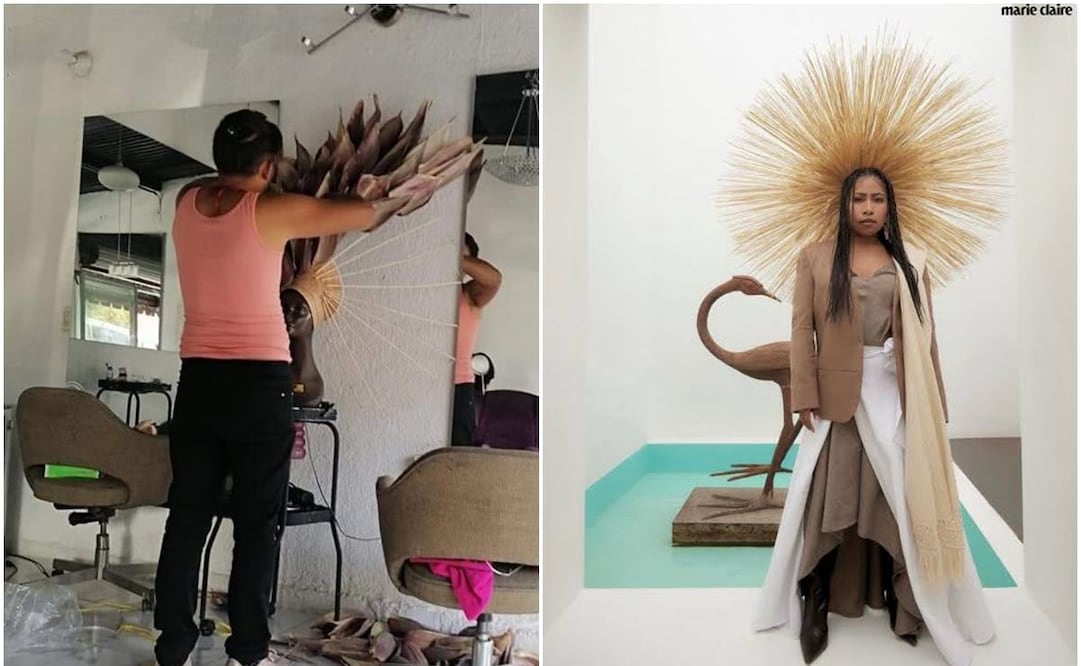El artista oaxaqueño que transforma naturaleza preservada en tocados usados por Yalitza y a nivel internacional. Fotos: Especiales y Marie Claire