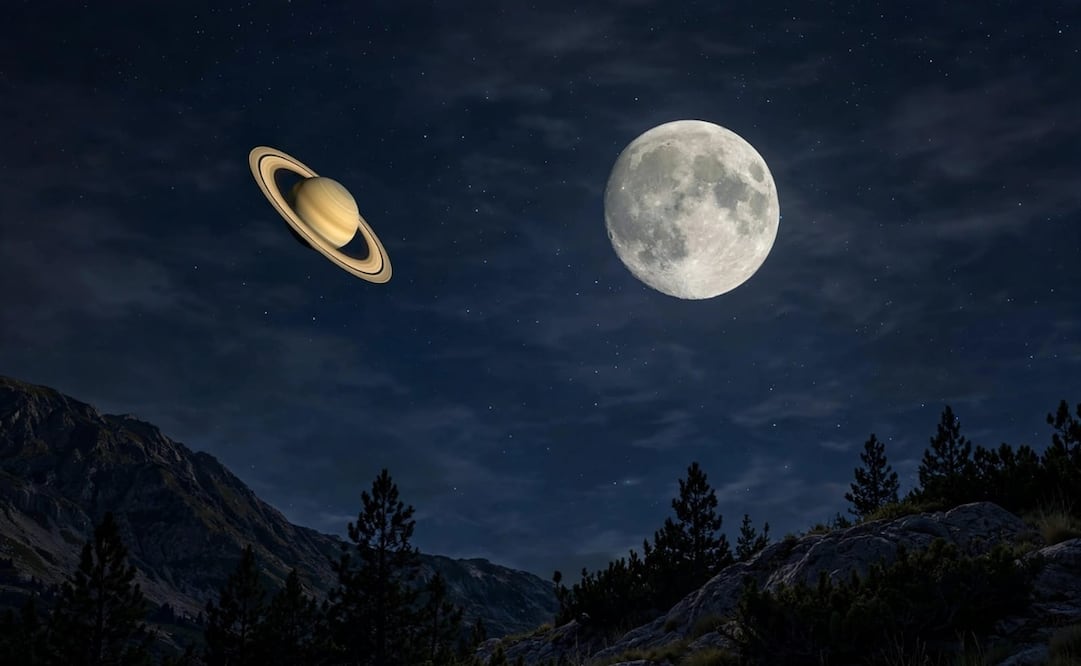 En septiembre se podrá observar una alineación entre la Luna y Saturno. Imagen: Generada con IA