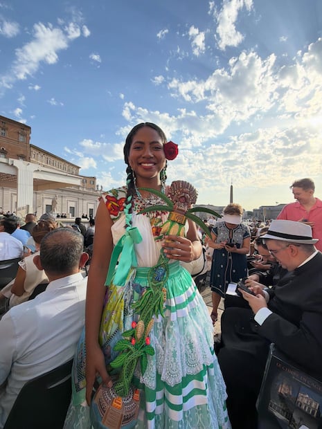 Enid Azucena, la Diosa Centéotl 2026, en su viaje a Roma. Foto: FB@Enid Azucena