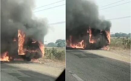 Se incendia autobús con pasajeros en el Istmo de Oaxaca; viajeros logran salir de la unidad 