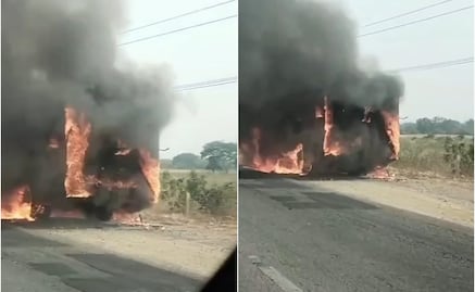 Se incendia autobús con pasajeros en el Istmo de Oaxaca; viajeros logran salir de la unidad