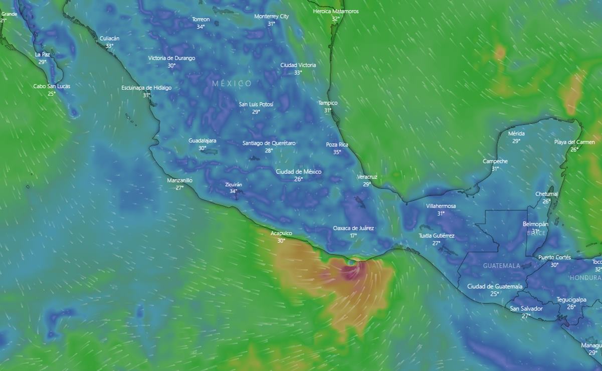 EN VIVO. Sigue la trayectoria en tiempo real del huracán Agatha. Foto: Captura Windy