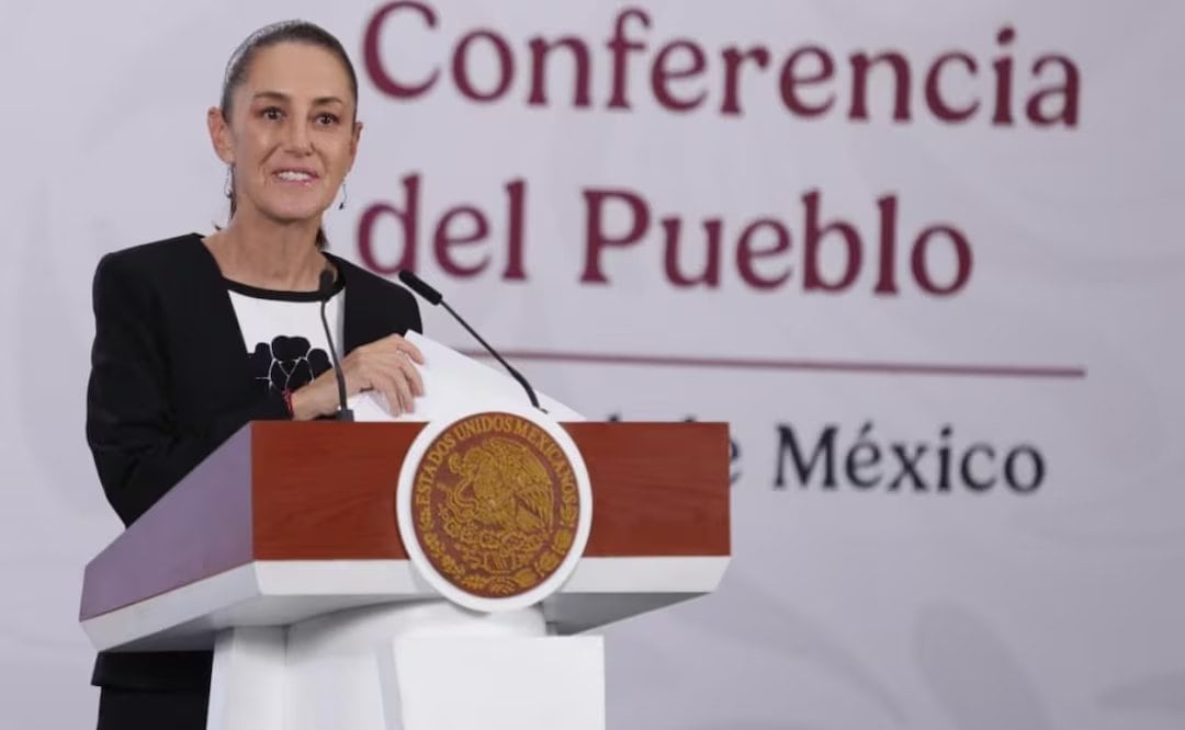 La presidenta Claudia Sheinbaum durante su conferencia de prensa desde Palacio Nacional (08/05/2026). Foto: Carlos Mejía / EL UNIVERSAL