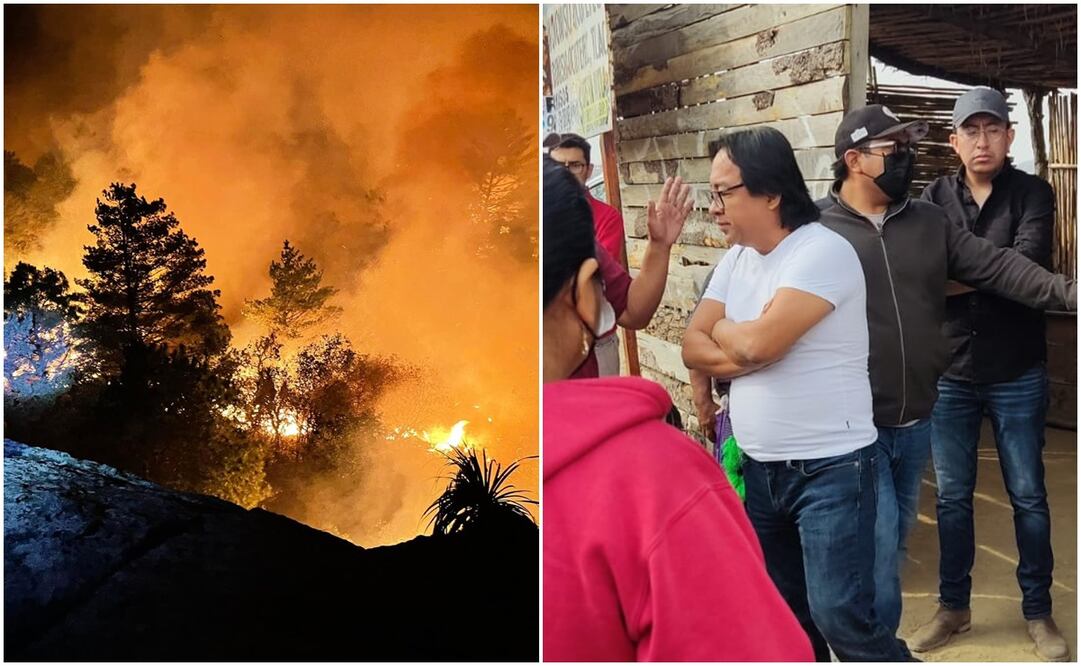 Consumen 12 incendios simultáneos bosques de Oaxaca; retienen en Mitla al secretario de Cultura. Fotos: Especiales