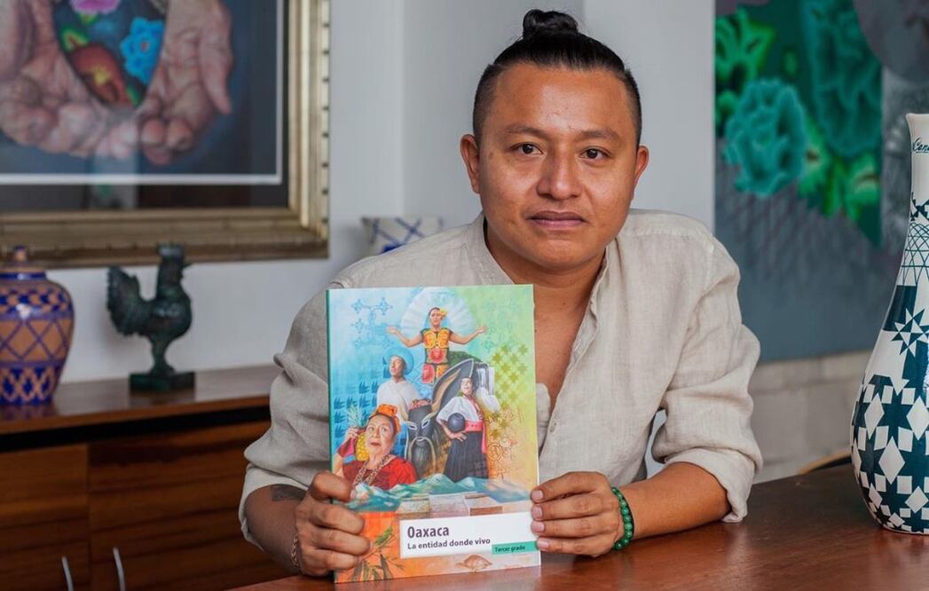 Obra del artista Irvin Cano ilustra portada de “Oaxaca. La entidad  donde vivo”, libro de texto de la SEP. Tomadas de su Facebook