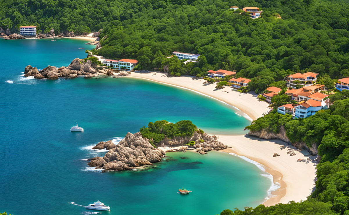 Estas son las playas más bonitas y paradisíacas de Oaxaca, según la Inteligencia Artificial. Foto: Bahías de Huatulco generadas con IA