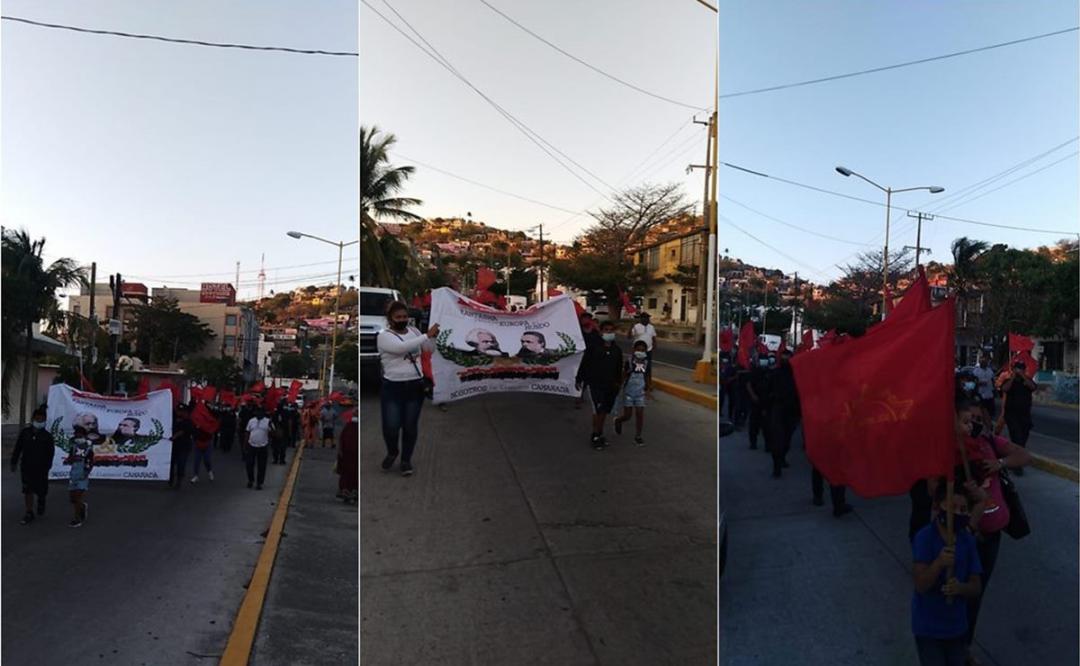 Marchan en apoyo a policías del puerto de Salina Cruz que están en paro laboral por aguinaldos